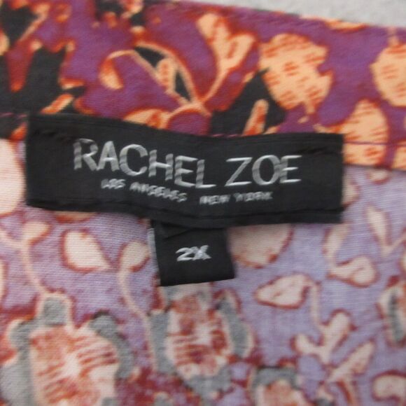 Rachel Zoe Plus 2X Floral Popover Top Tie Sleeves Split Neck Boho Relaxed - Picture 4 of 11